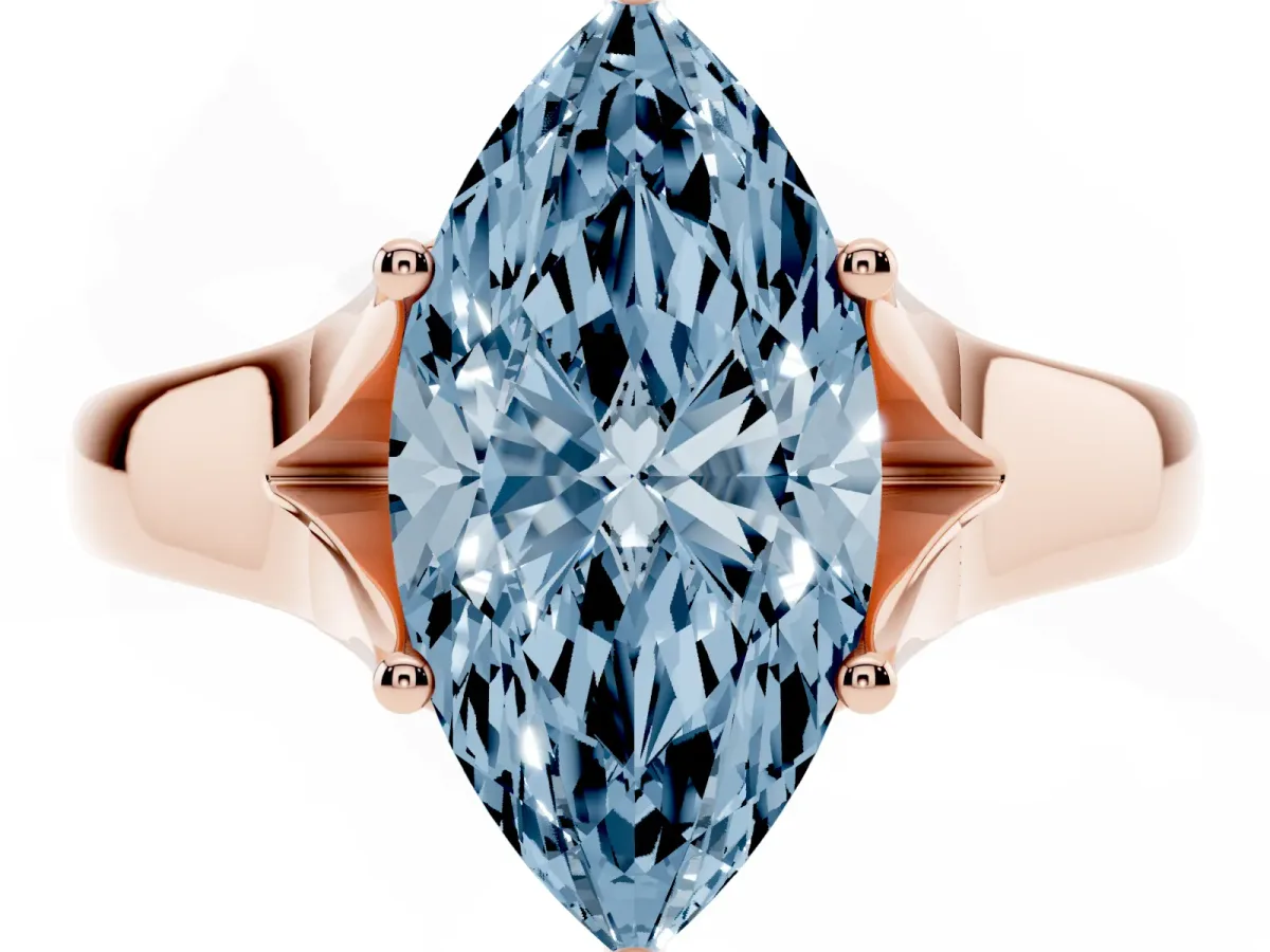 Fancy Blue Marquise Cut Solitaire Diamond Ring with Cathedral Band and Four-Prong Setting Rose gold