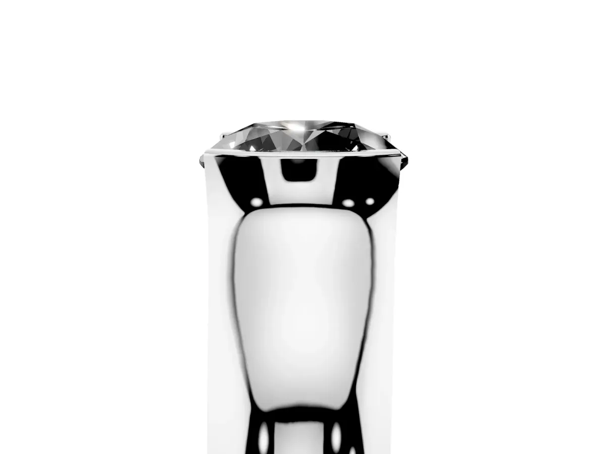 Fancy Black Round Cut Solitaire Bezel Set Diamond Ring with Wide Band Platinum