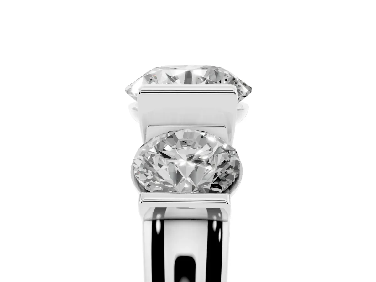 Three-Stone Round Cut Brilliant Diamond Ring with Channel Setting and White Gold Band Silver