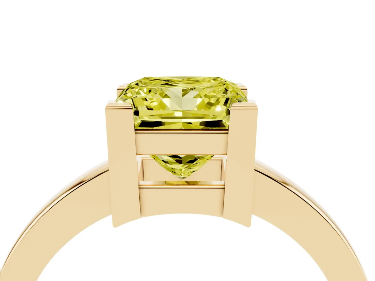 Fancy Yellow Princess Cut Cut Solitaire Ring with Four-Prong Setting and Classic Band Yellow gold