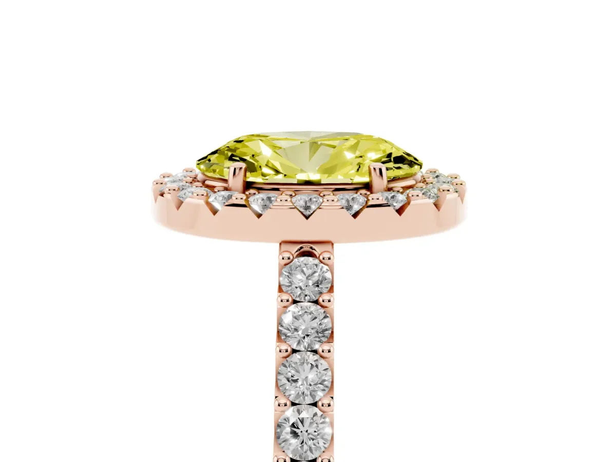 Fancy Yellow Oval Cut Halo Diamond Pavé Solitaire Ring Rose gold