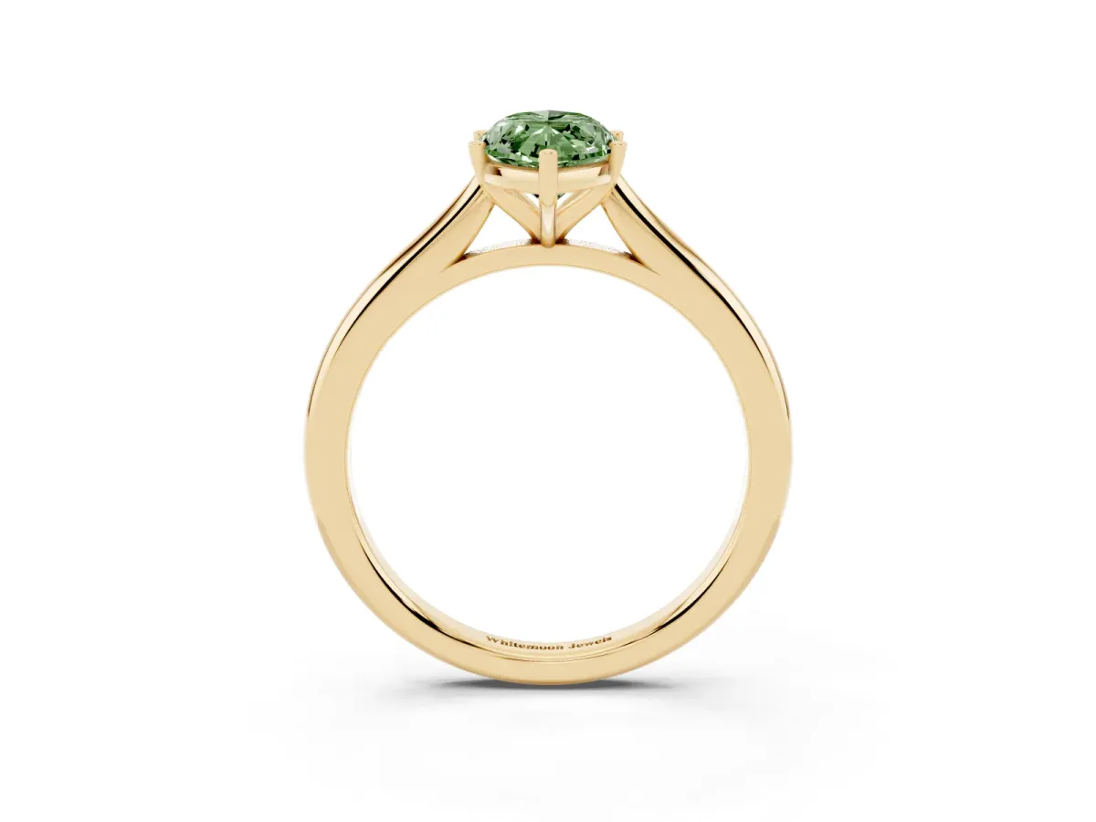 Fancy Green Marquise Cut Cut Solitaire Ring with Cathedral Band and Four-Prong Setting Yellow gold