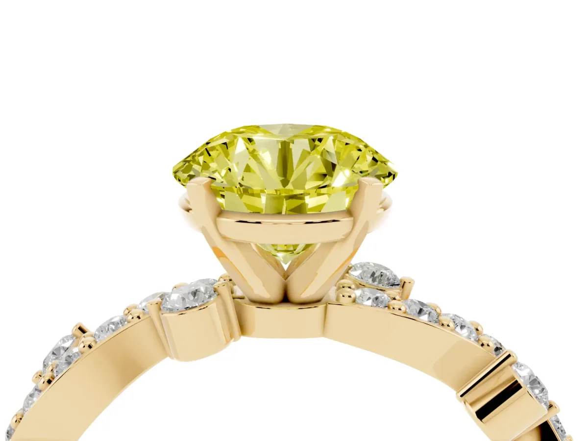 Fancy Yellow Round Cut Cut Solitaire Diamond Twisted Band with Pave Setting Yellow gold