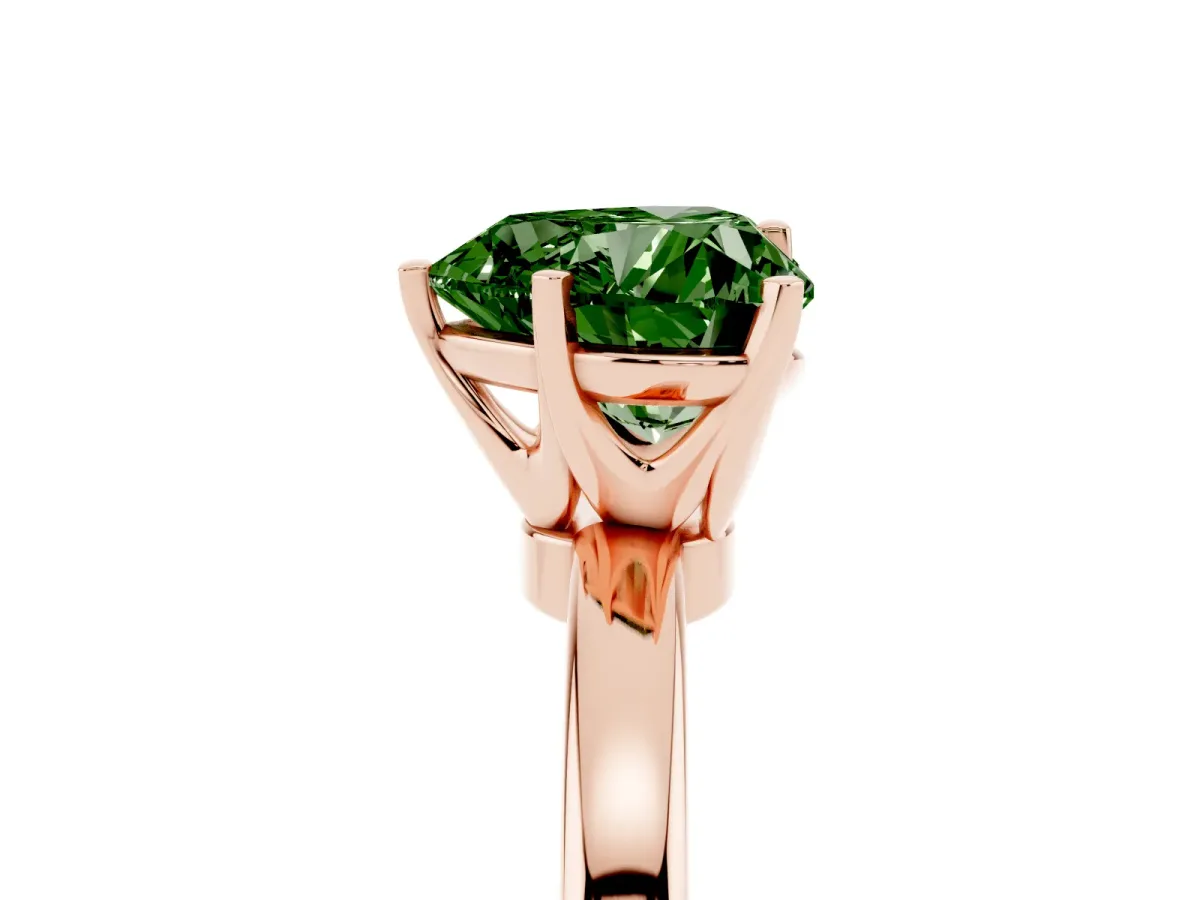 Fancy Green Heart Cut Solitaire Diamond Ring with Six-Prong Setting on a Classic Band Rose gold