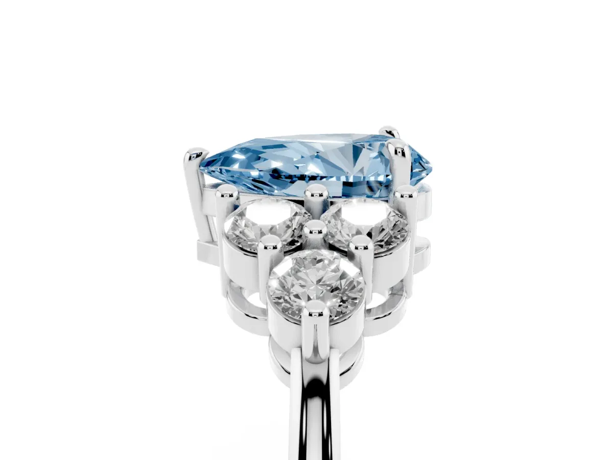 Fancy Blue Pear Cut Brilliant Diamond Cluster Accent Solitaire Ring with Prong Setting White gold