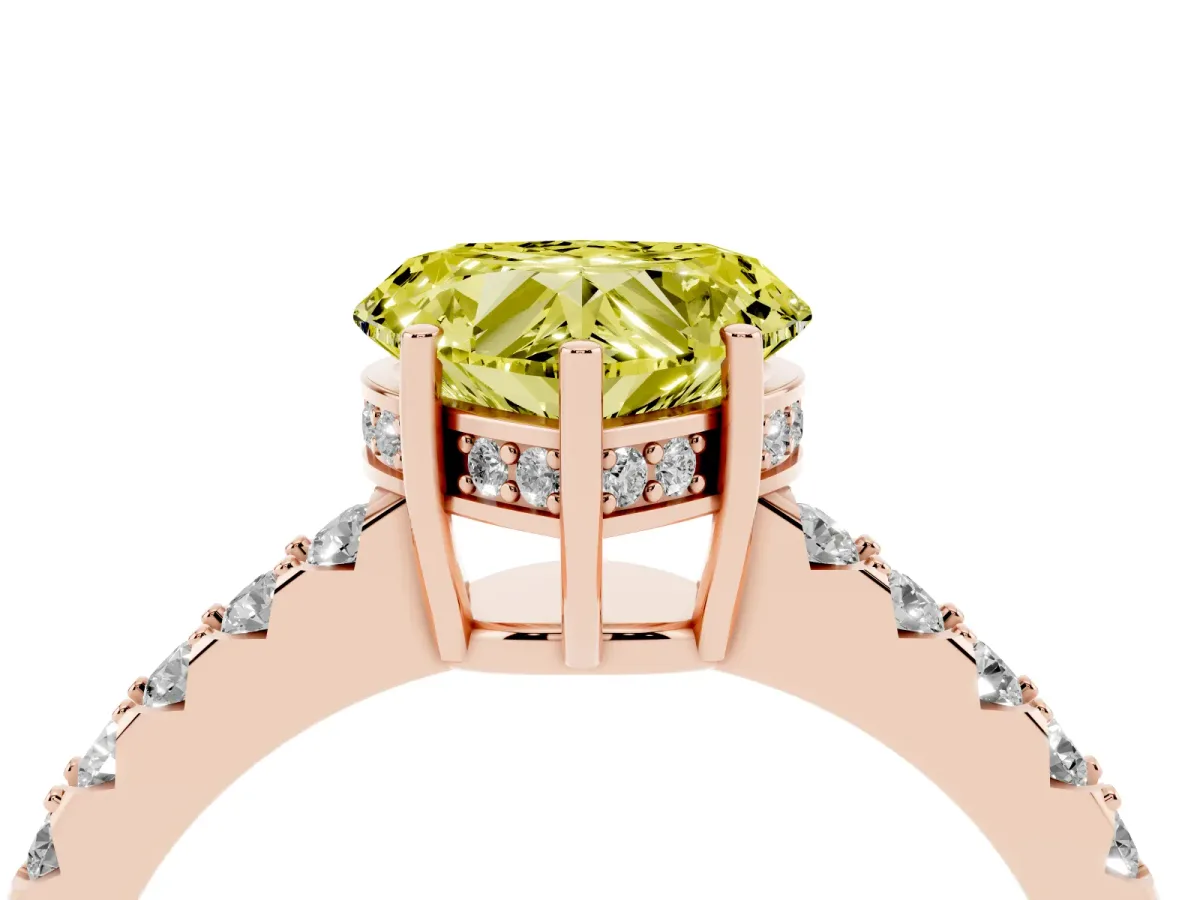 Fancy Yellow Heart Cut Solitaire Diamond Engagement Ring with Pavé Band and Six-Prong Setting Rose gold