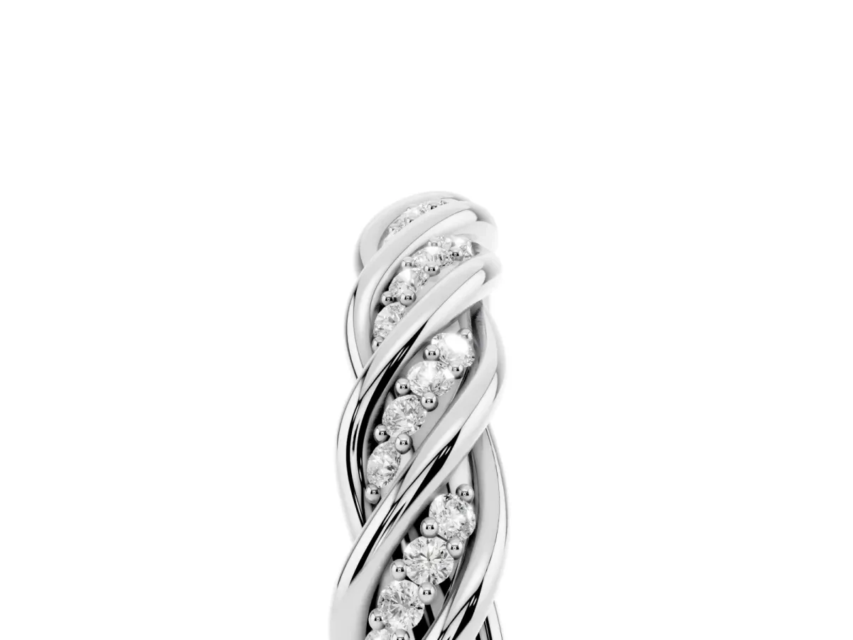 Twisted Pavé Round Diamond Eternity Band with Shared Prong Setting Platinum