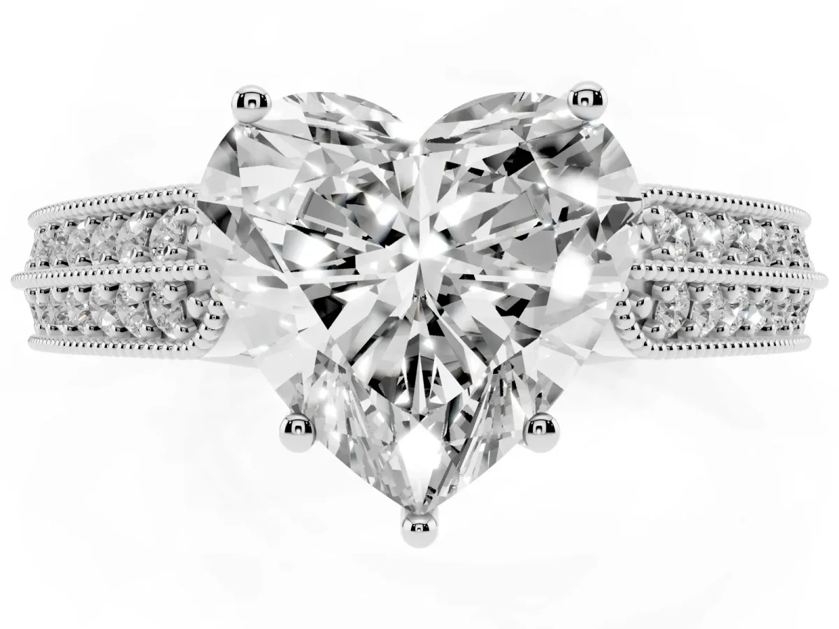 Heart Cut Cut Pave Split Shank Engagement Ring with Four-Prong Setting Silver