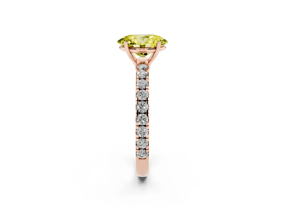 Fancy Yellow Oval Cut Diamond Pavé Solitaire Engagement Ring with Four-Prong Setting Rose gold