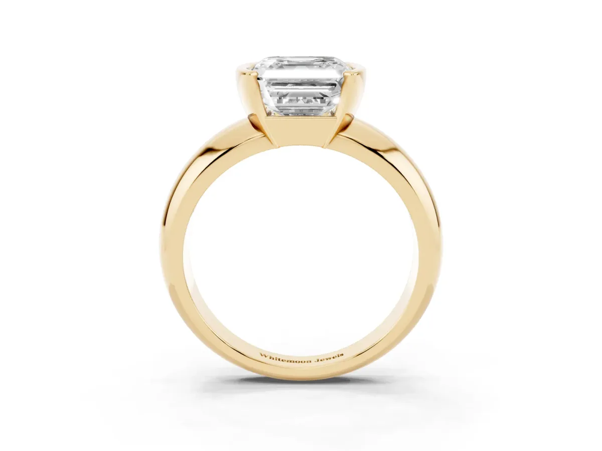 Asscher Cut Solitaire Tension Set Diamond Ring with Wide Band Yellow gold