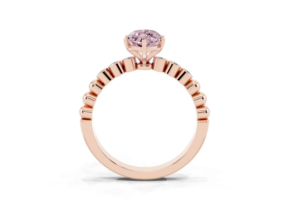 Fancy Pink Marquise Cut Solitaire Bezel Accent Diamond Engagement Ring with Beaded Band and Four-Prong Setting Rose gold