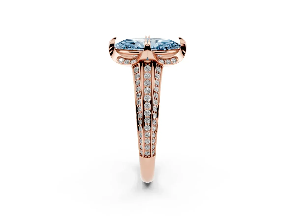 Fancy Blue Marquise Cut Solitaire Pave Split Shank Ring with Four-Prong Setting Rose gold
