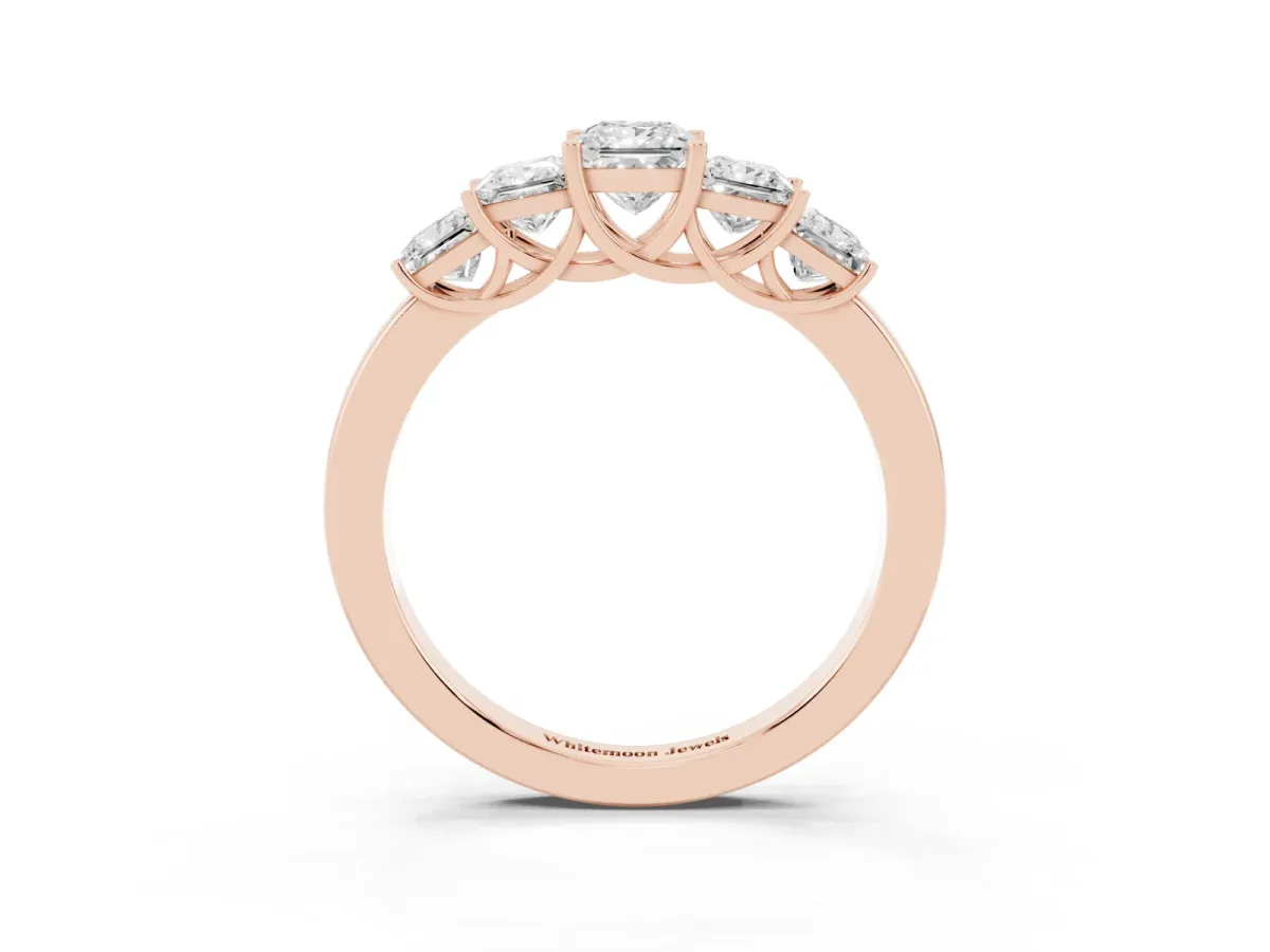 Princess Cut Five-Stone Diamond Ring with Classic Prong Setting Rose gold