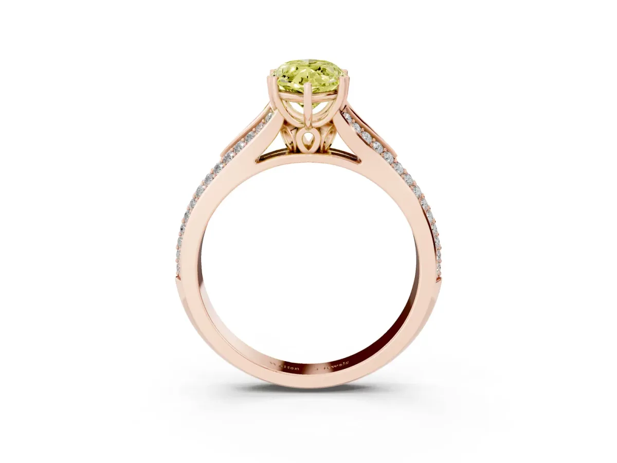 Fancy Yellow Marquise Cut Diamond Split Shank Engagement Ring with Pavé Band Rose gold