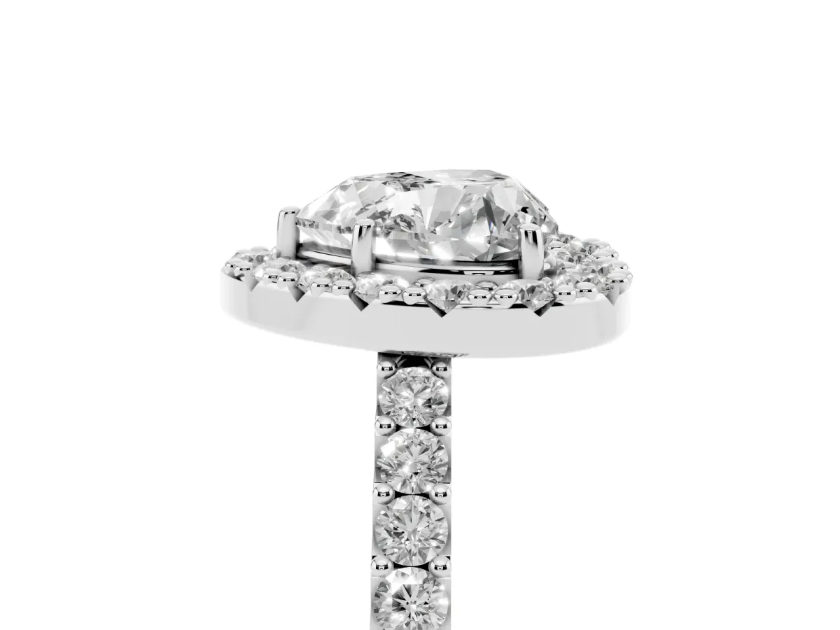 Heart Cut Halo Diamond Pavé Solitaire Ring Platinum