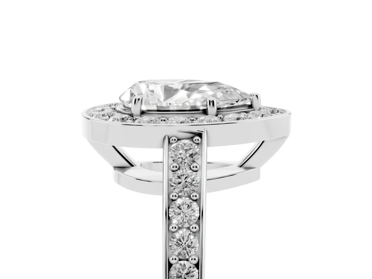 Pear Cut Halo Pavé Diamond Engagement Ring with Bezel Setting Platinum
