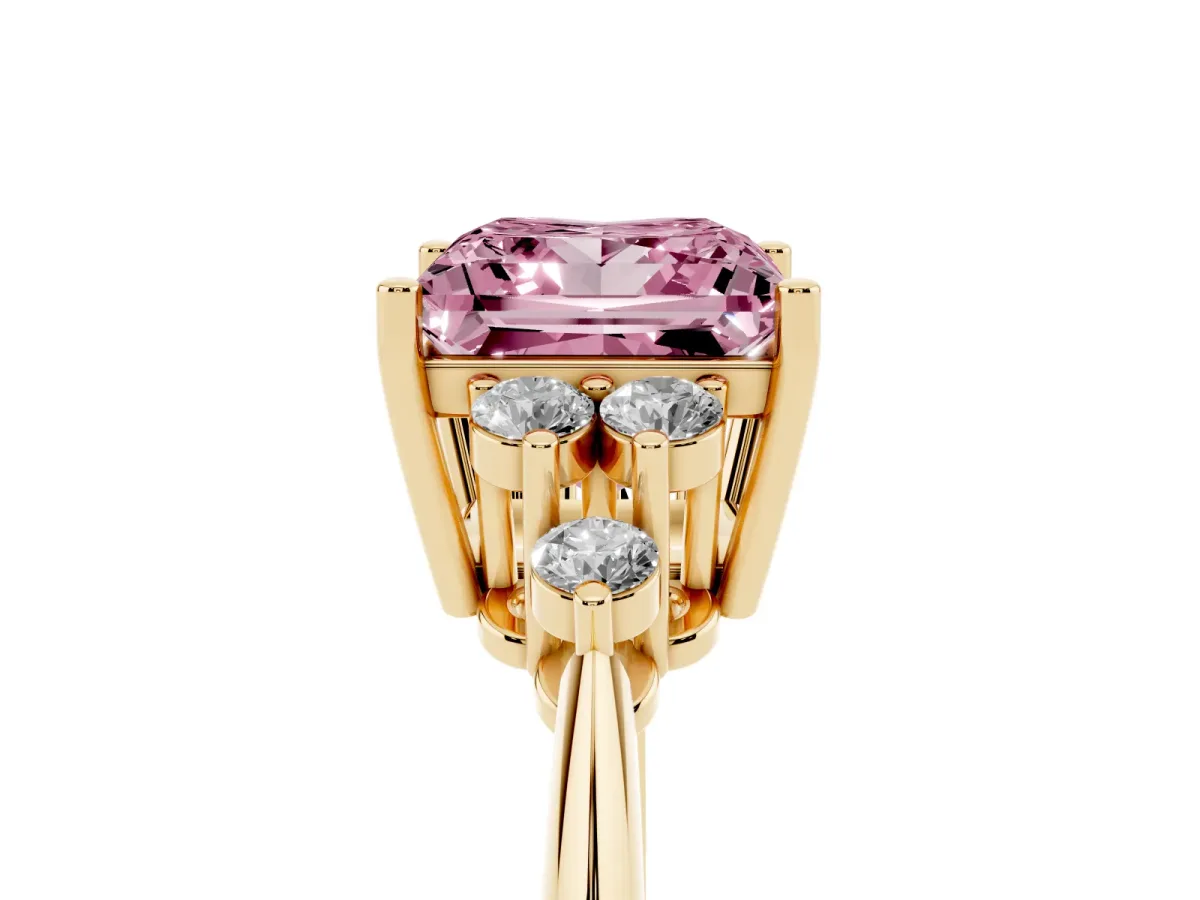 Fancy Pink Princess Cut Cut Diamond Cluster Ring with Solitaire Band and Four-Prong Setting Yellow gold