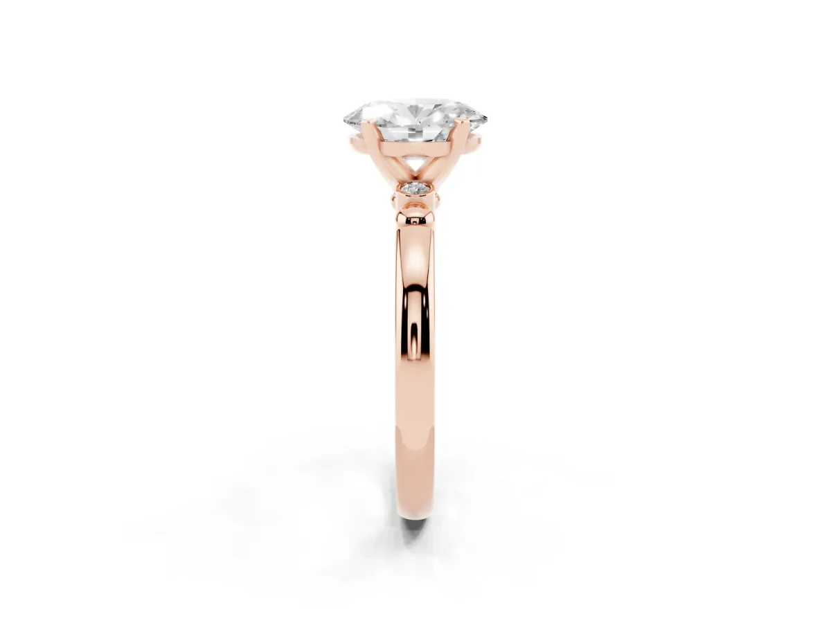 Oval Cut Solitaire Beaded Band with Four-Prong Setting Rose gold