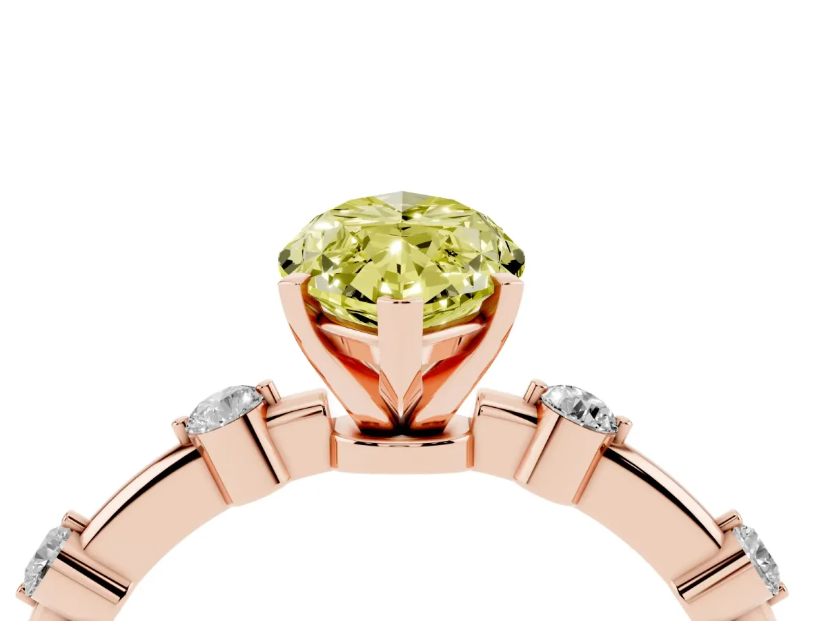 Fancy Yellow Marquise Cut Solitaire Diamond Ring with Bezel Set Side Stones and Prong Setting Rose gold