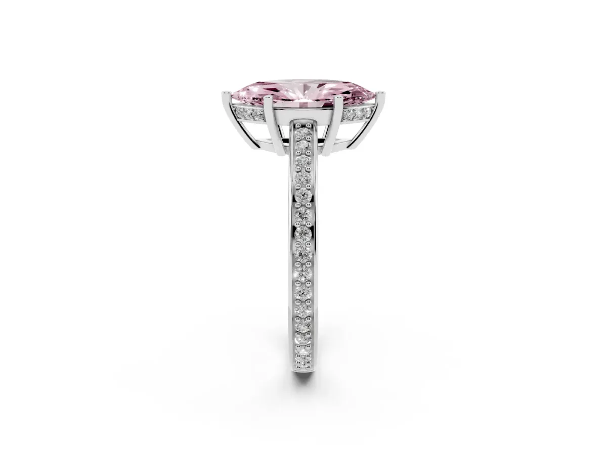 Fancy Pink Marquise Cut Solitaire Pavé Band Prong Setting Ring White gold