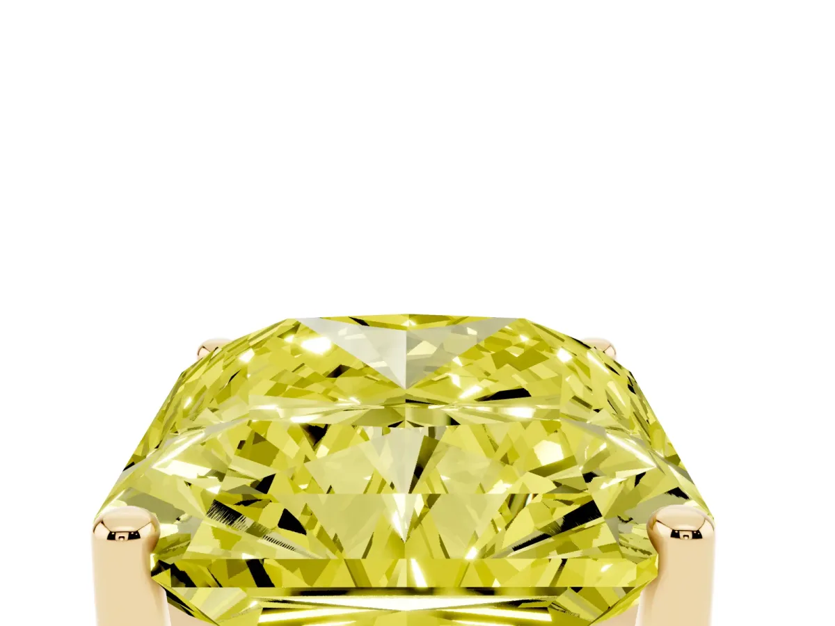Fancy Yellow Radiant Cut Cut Diamond Solitaire Engagement Ring with Tapered Plain Band and Four-Prong Setting Yellow gold