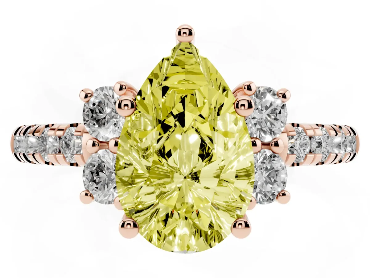 Fancy Yellow Pear Cut Diamond Three-Stone Pave Band with Four-Prong Setting Rose gold