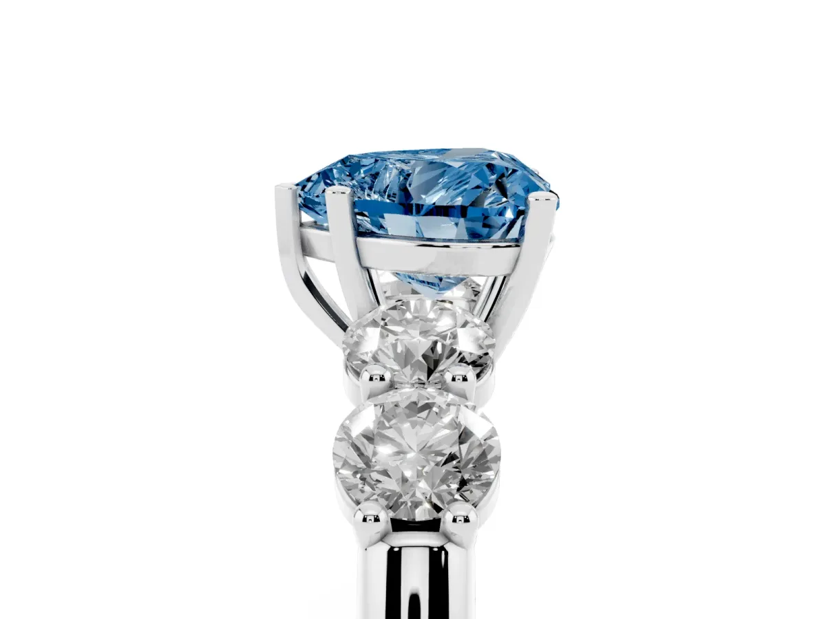 Fancy Blue Heart Cut Cut Five-Stone Prong Set Diamond Ring with Classic Band Silver
