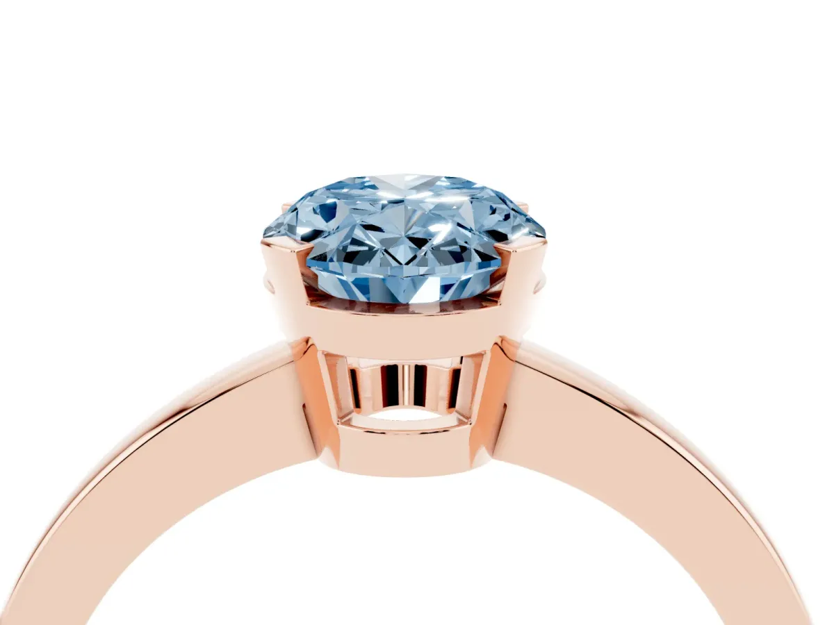 Fancy Blue Oval Cut Cut Solitaire Ring with Four-Prong Setting and Classic Band Rose gold