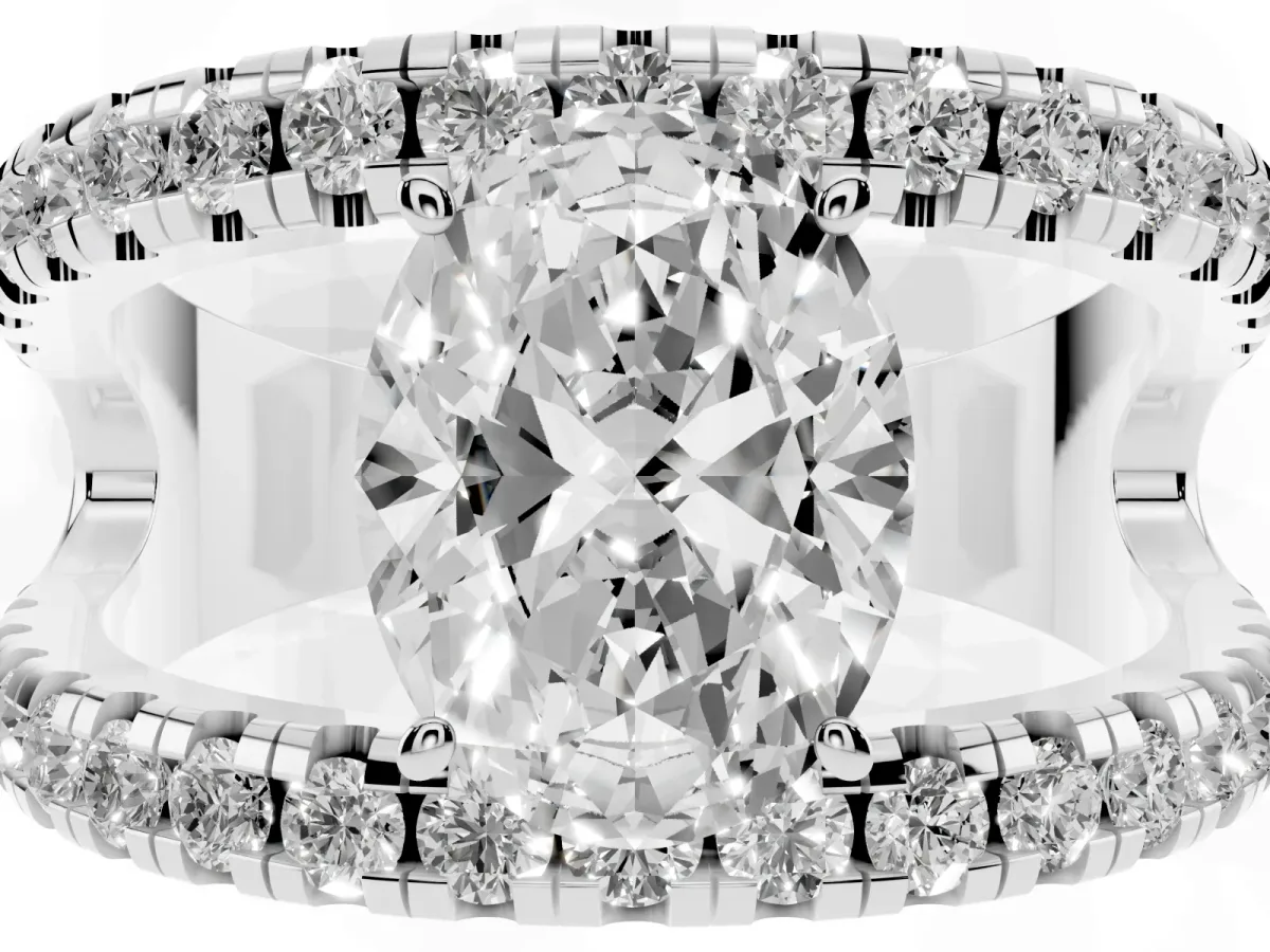 Oval Cut Solitaire Split Shank Pave Diamond Ring Platinum