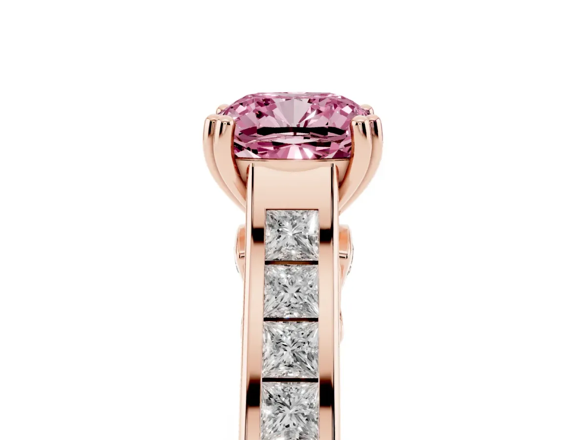 Fancy Pink Cushion Cut Cut Channel Set Solitaire Engagement Ring with Prong Setting Rose gold
