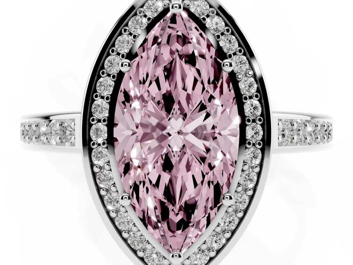 Fancy Pink Marquise Cut Cut Halo Pave Split Shank Prong Setting Ring Platinum