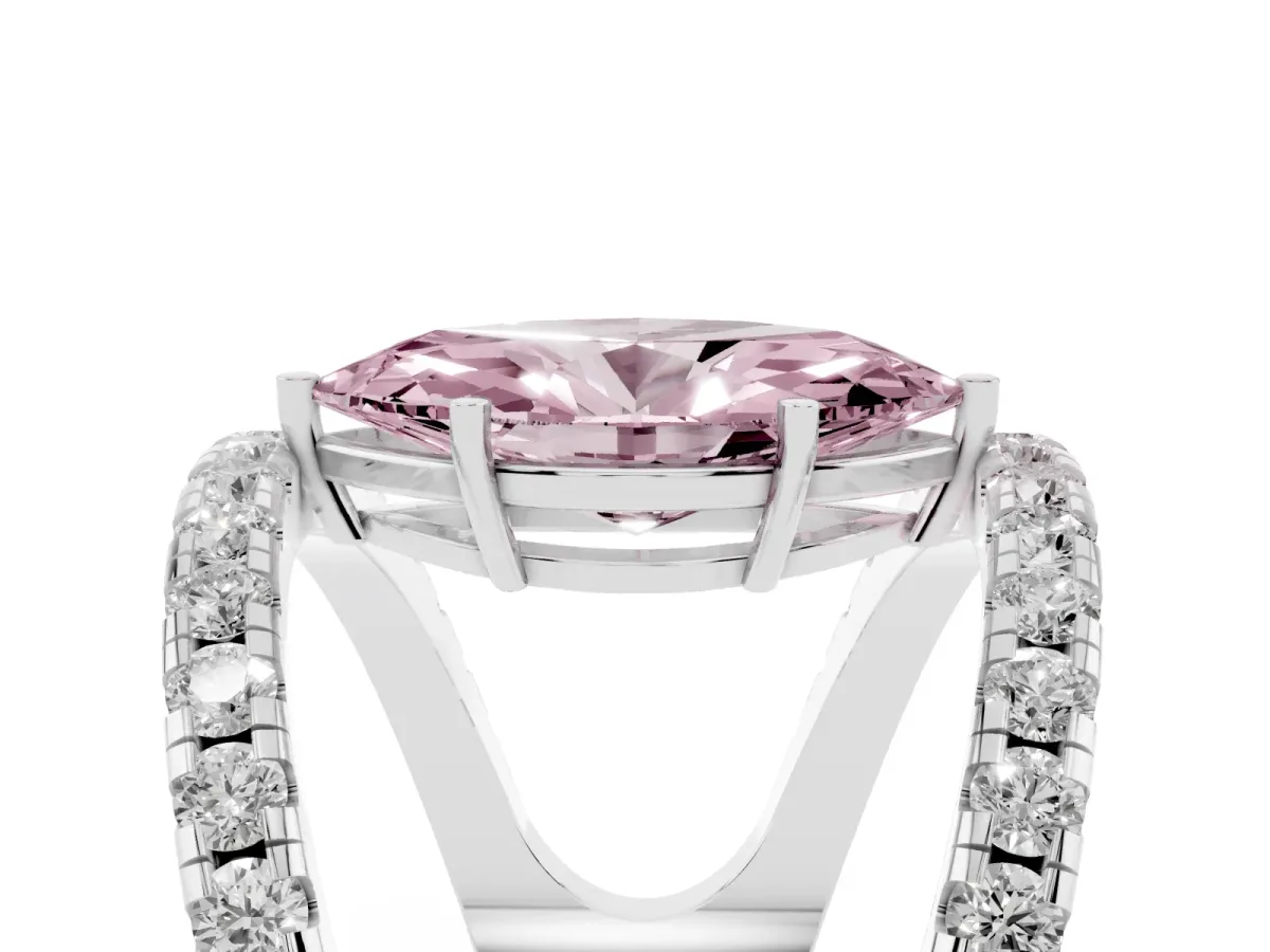 Fancy Pink Marquise Cut Solitaire Split Shank Pave Diamond Ring Silver