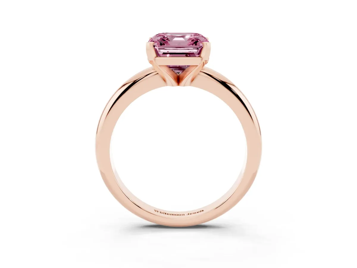 Fancy Pink Asscher Cut Diamond Solitaire Engagement Ring with Round Band and Four-Prong Setting Rose gold