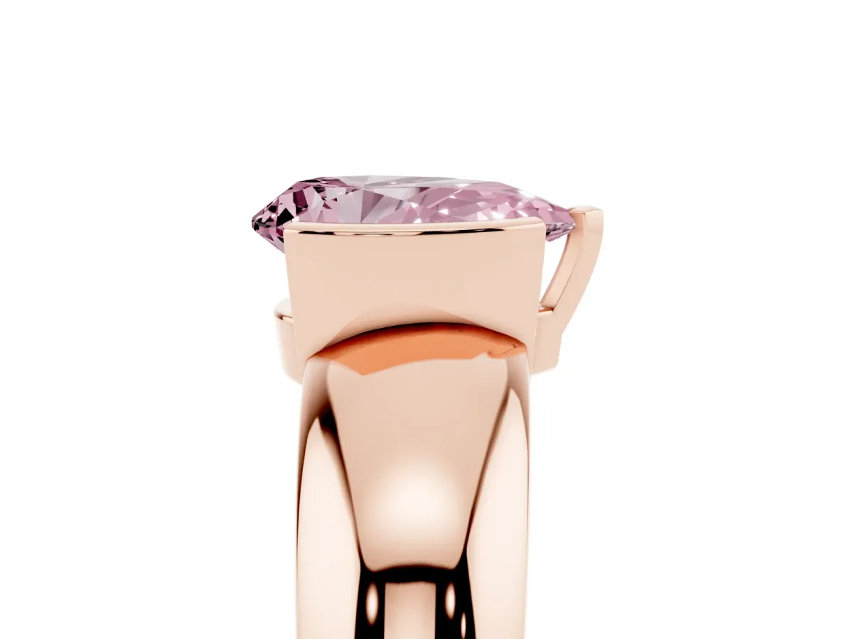 Fancy Pink Pear Cut Solitaire Tension Set Diamond Ring with Wide Band Rose gold
