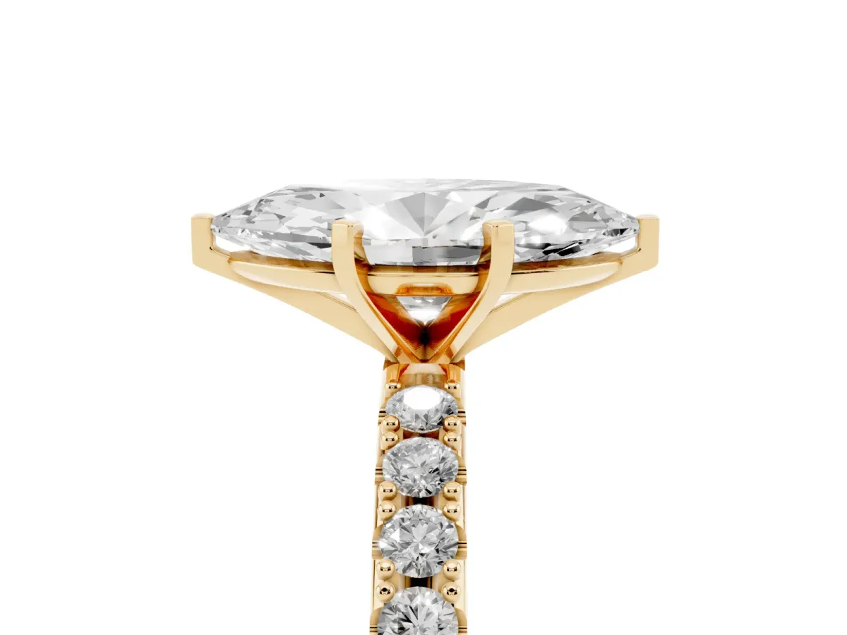 Marquise Cut Diamond Solitaire Pavé Band with Four-Prong Setting Yellow gold
