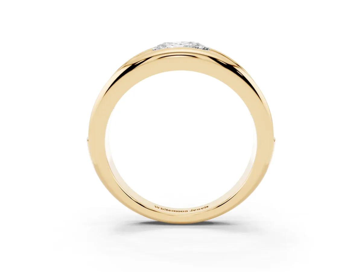 Oval Diamond Mens Ring with Round Diamond Accents Yellow gold
