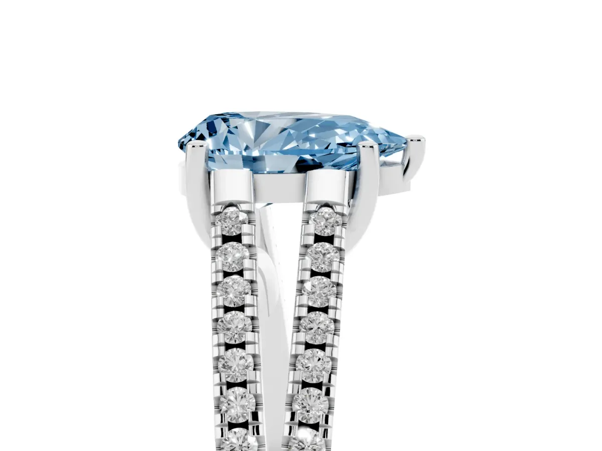 Fancy Blue Pear Cut Diamond Solitaire Engagement Ring with Split Shank Pavé Band Platinum