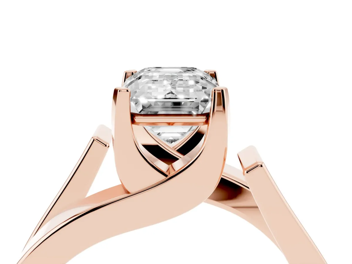 Modern Tension Set Emerald Cut Diamond Solitaire Wide Band Ring Rose gold