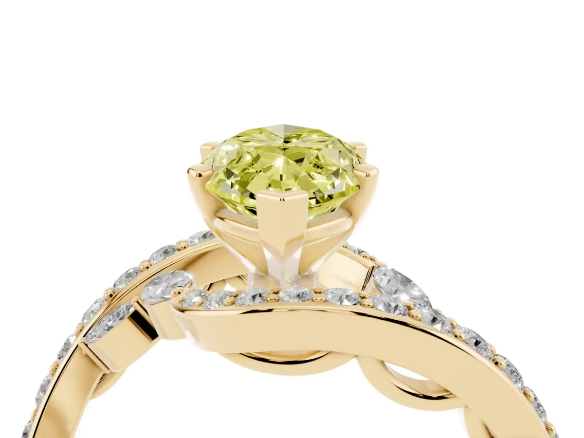 Fancy Yellow Marquise Cut Solitaire with Pavé Twist Band and Four-Prong Setting Yellow gold