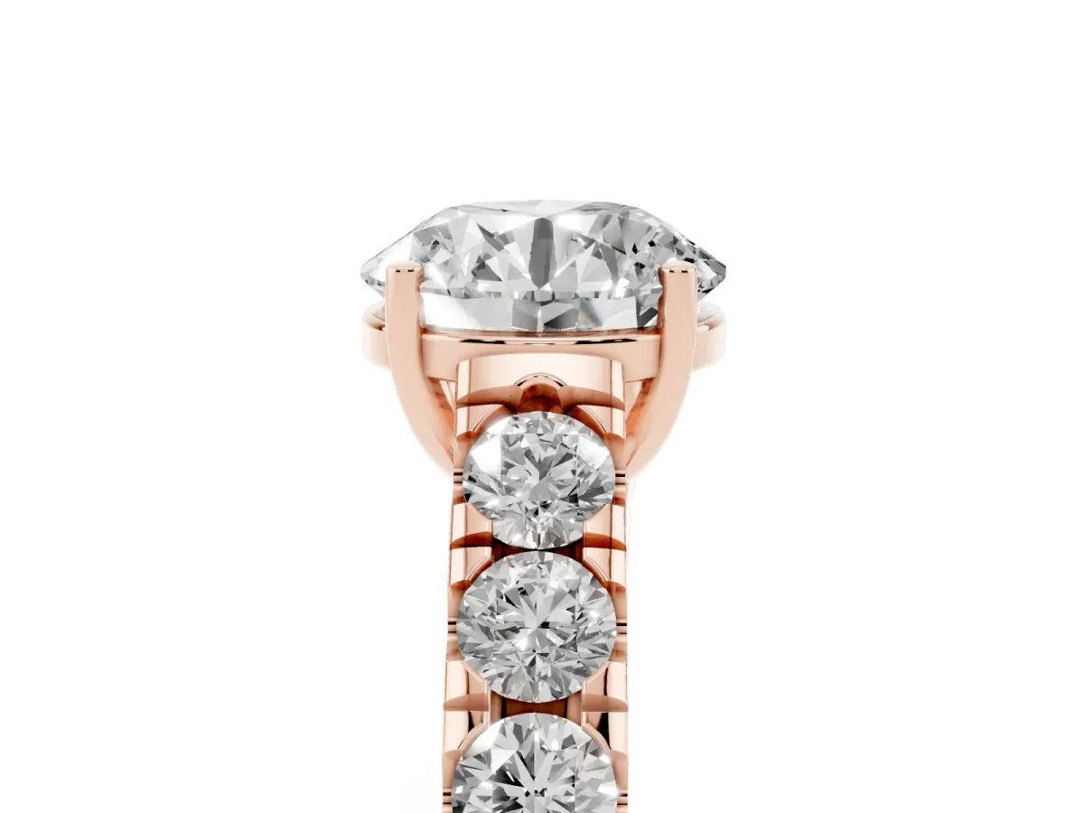 Round Cut Cut Diamond Solitaire Ring with Micro Pave Band and Prong Setting Rose gold
