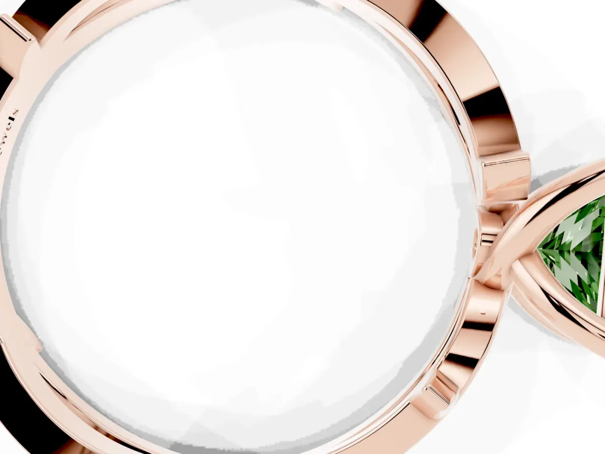 Fancy Green Princess Cut Solitaire Twist Band with Pavé Accents and Four-Prong Setting Rose gold