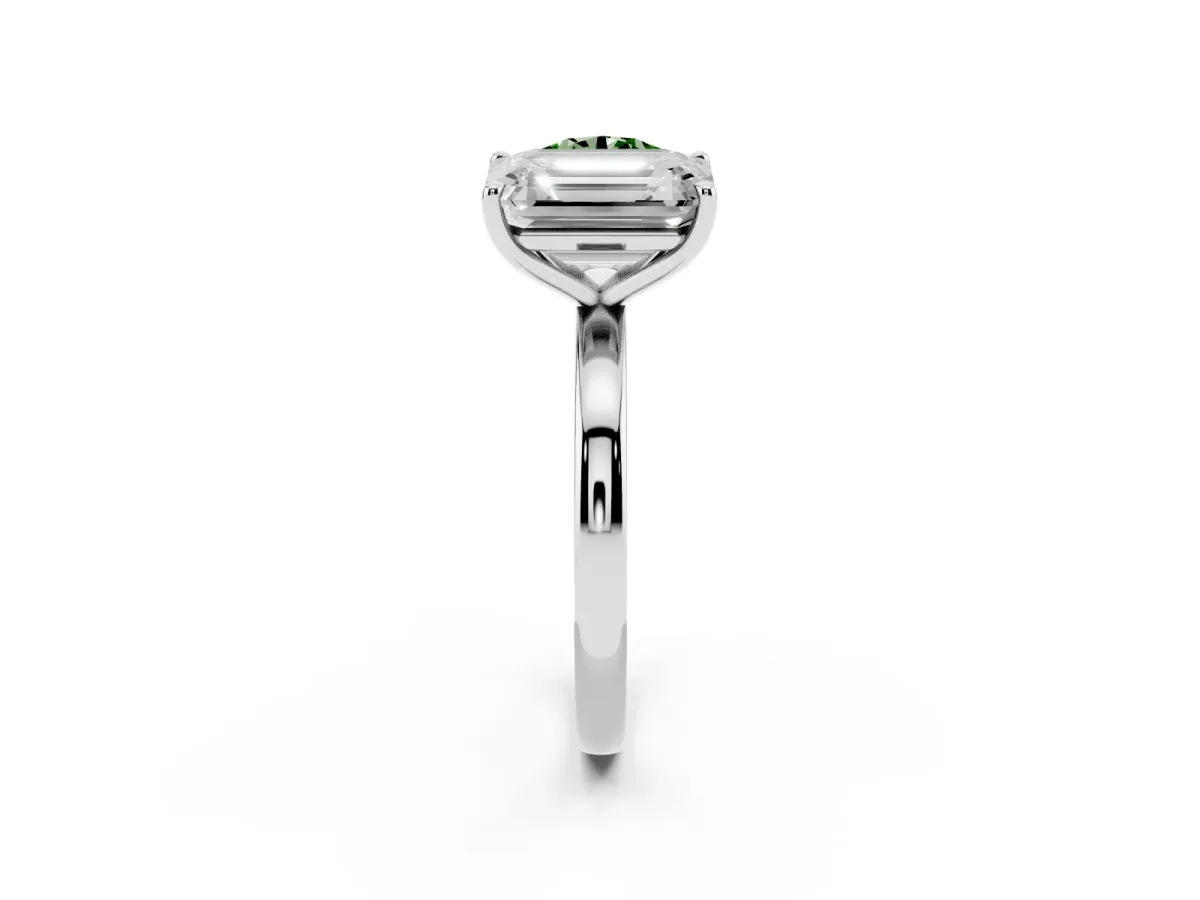 Fancy Green Round Cut and Emerald Cut Toi Moi Ring with Prong Setting Platinum