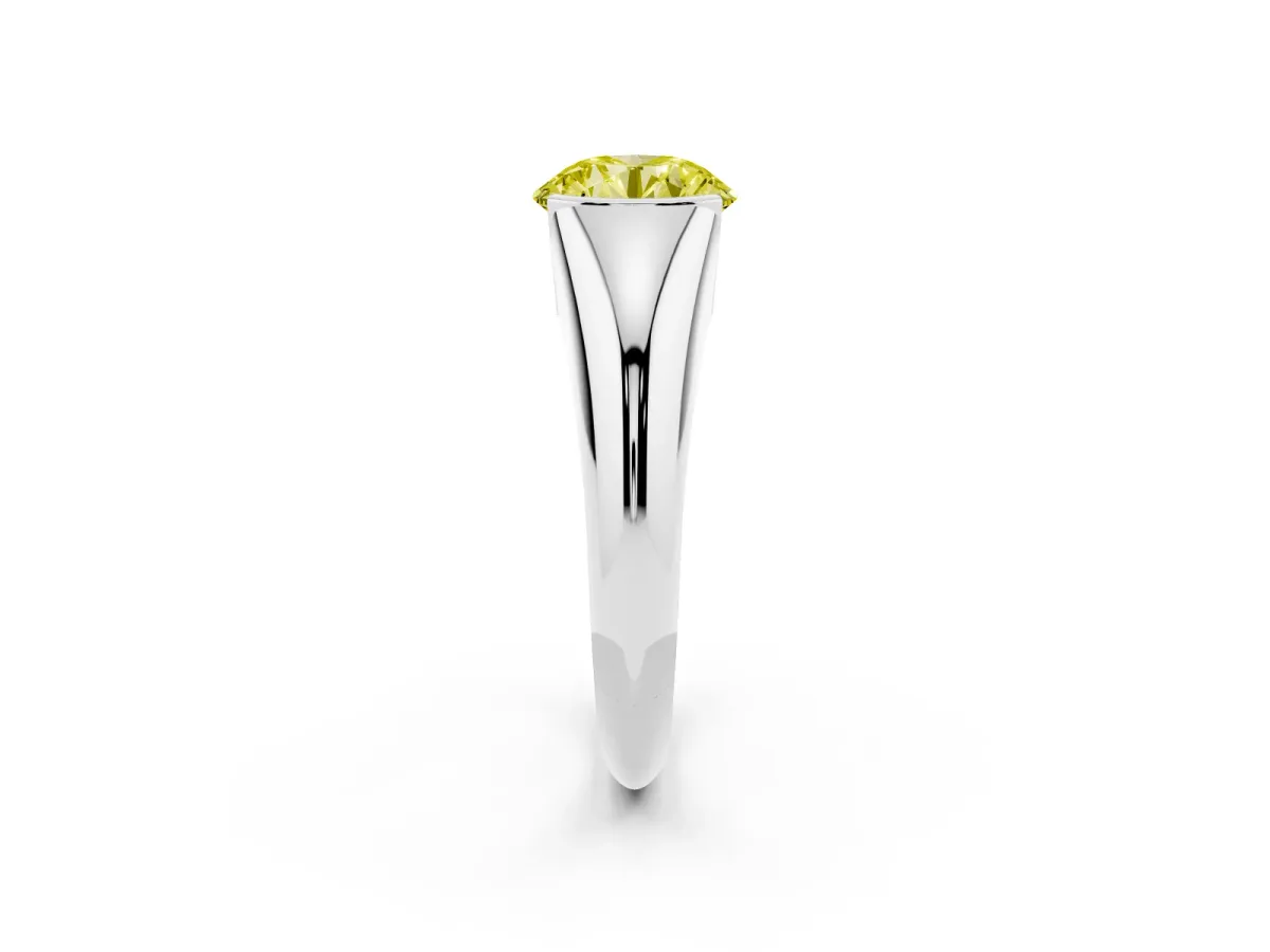 Fancy Yellow Round Cut Solitaire Tension Set Diamond Ring Silver