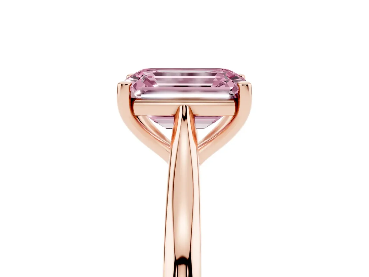 Fancy Pink Emerald Cut Cut Solitaire Ring with Cathedral Band and Four-Prong Setting Rose gold