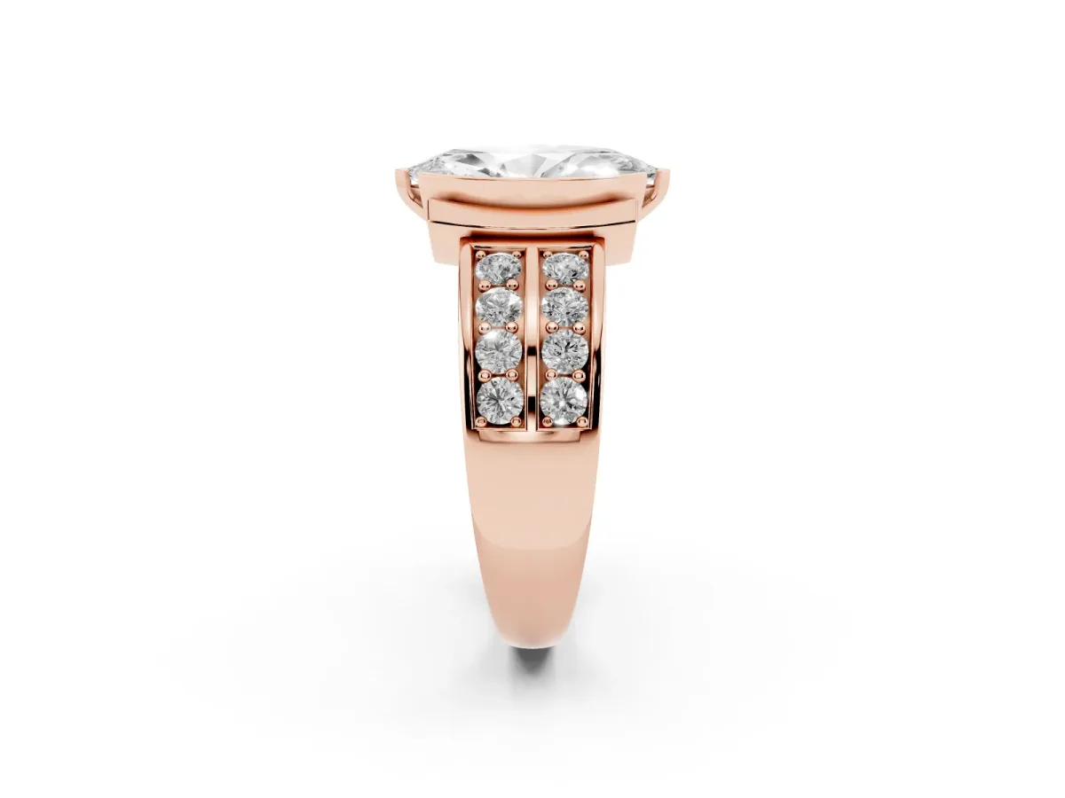 Marquise Cut Brilliant Diamond Channel Set Wide Band Ring with Bezel Setting Rose gold
