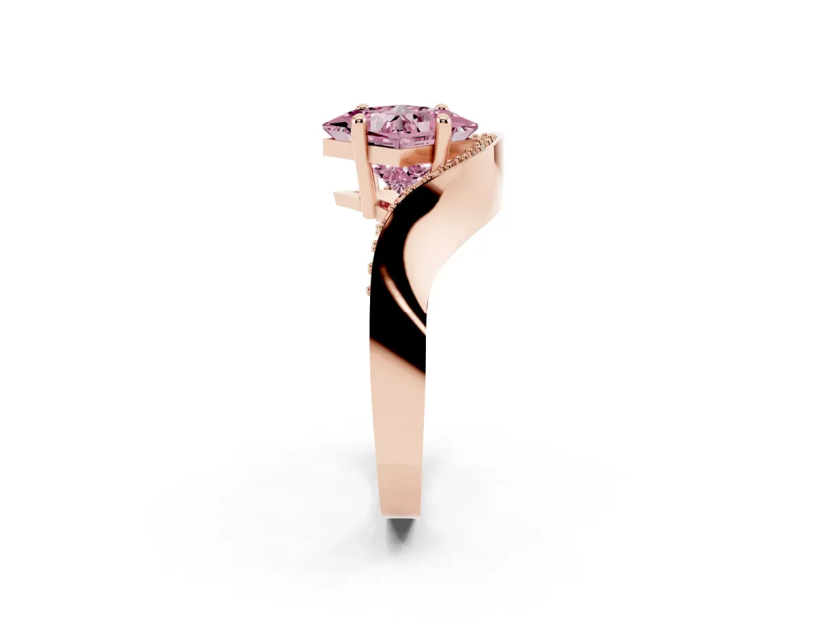 Fancy Pink Princess Cut Solitaire Diamond Engagement Ring with Pave Band and Four-Prong Setting Rose gold