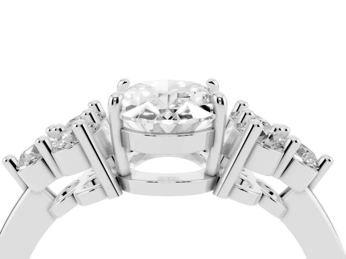 Oval Cut Brilliant Diamond Cluster Accent Solitaire Ring with Prong Setting Platinum