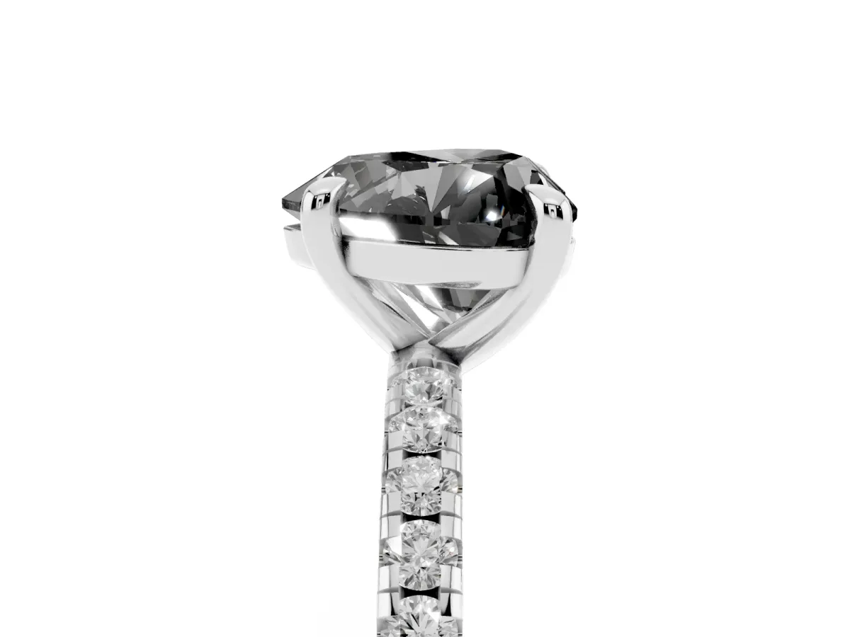 Fancy Black Heart Cut Diamond Brilliant Solitaire Ring with Pavé Band and Four-Prong Setting Silver