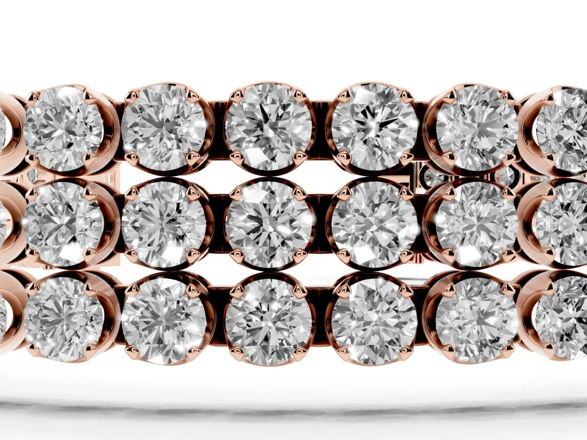 Three-Row Round Diamond Tennis Bracelet with Bezel Setting Rose gold