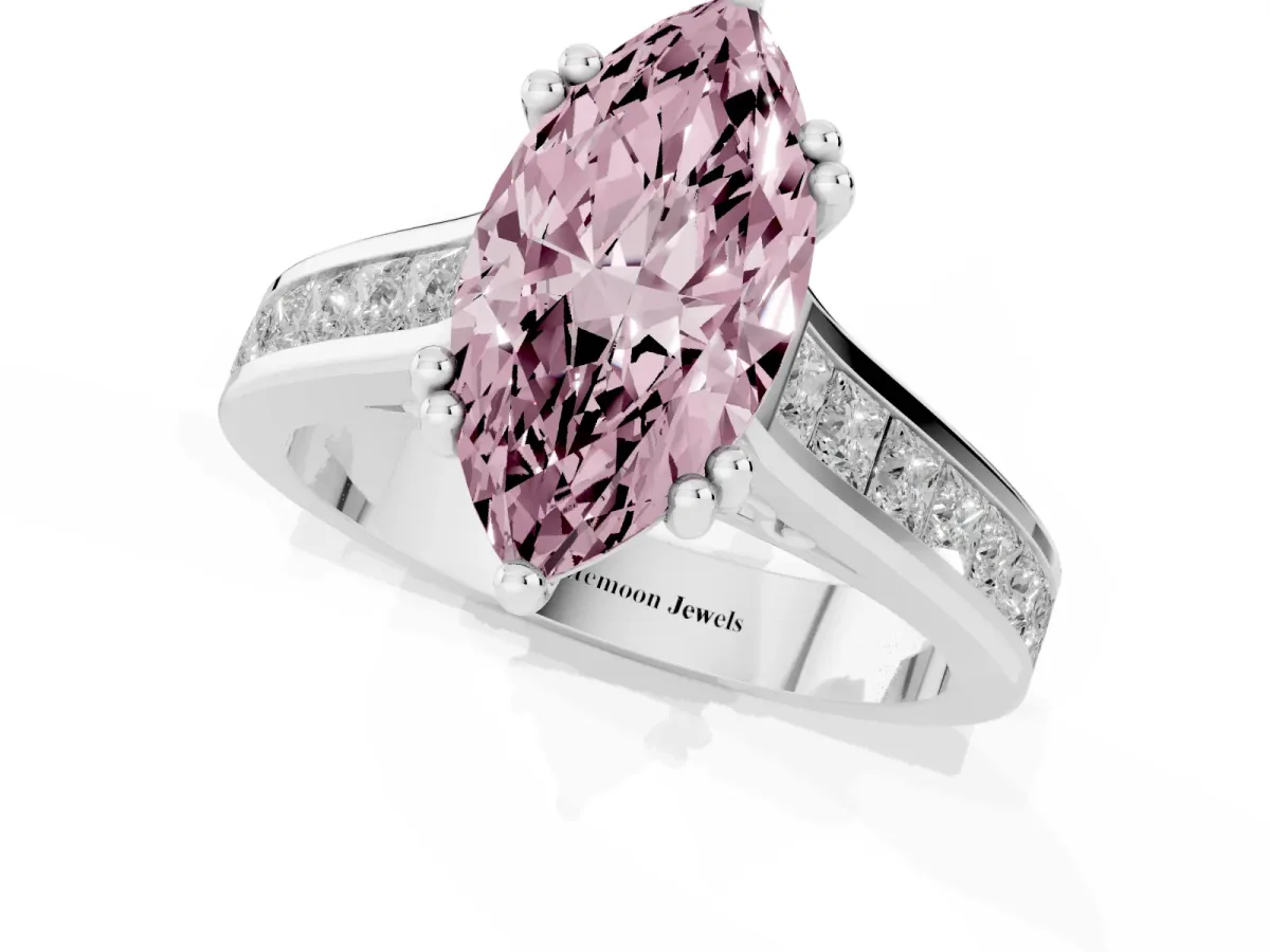Fancy Pink Marquise Cut Cut Channel Set Solitaire Engagement Ring with Prong Setting Silver